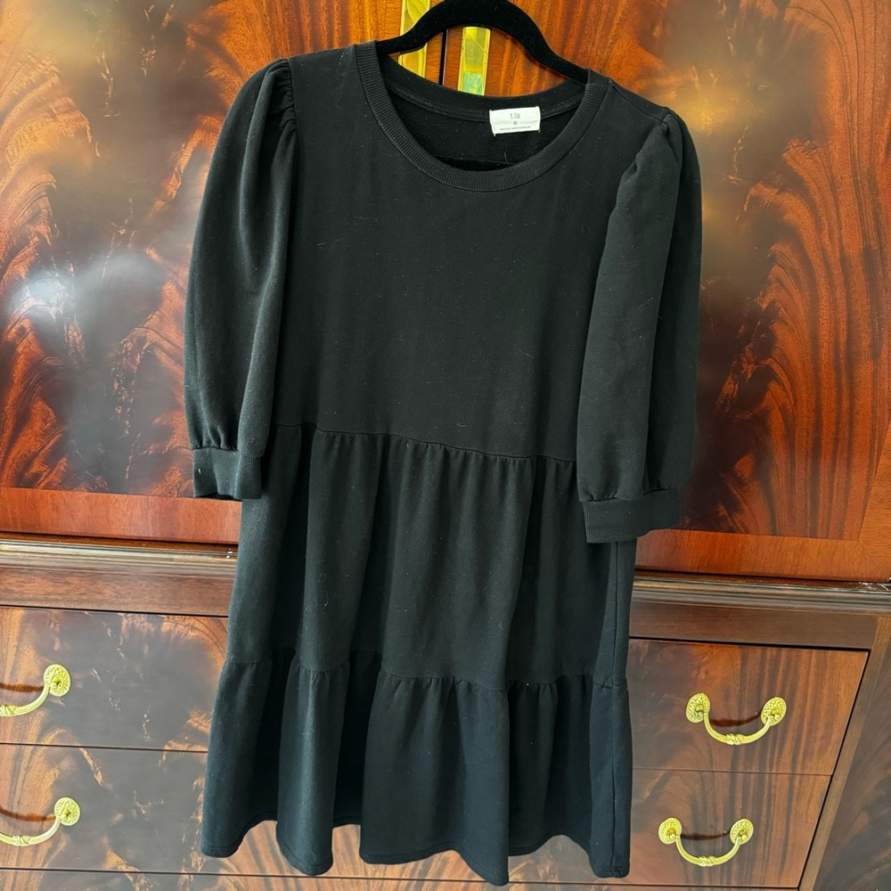 Anthropologie T.LA Savannah Puff Sleeve Mini Dress Black M Sweatshirt - Picture 5 of 11